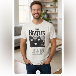 The Beatles White Graphic T-Shirt / 1965 American Tour / Size L / Vintage